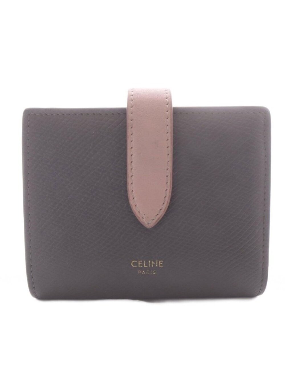 Celine Small Strap Wallet Bifold Leather Gray